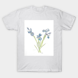 Blue Iris Flowers drawing T-Shirt